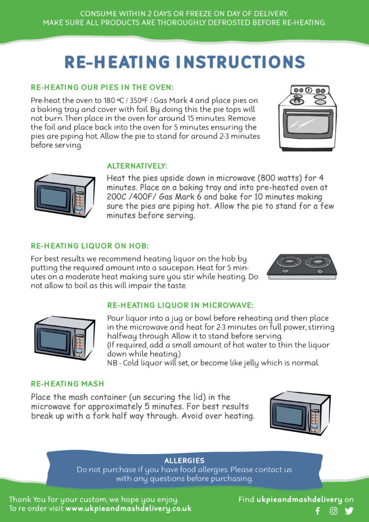 HEATING INSTRUCTIONS FINAL UK Pie and Mash Delivery